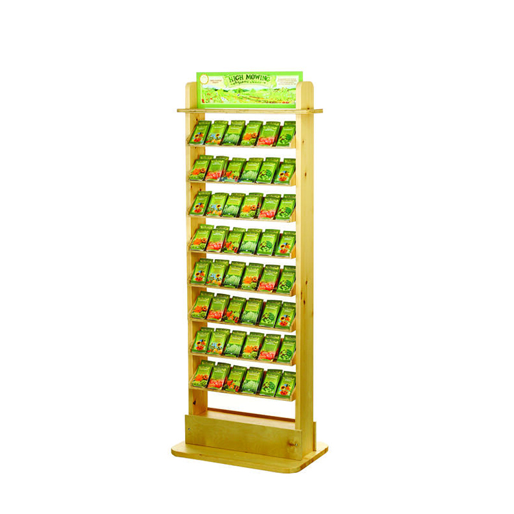 Customized Floorstanding Double-sided Wooden Display Shelf Store Display Stand for Flower Seeds Packs