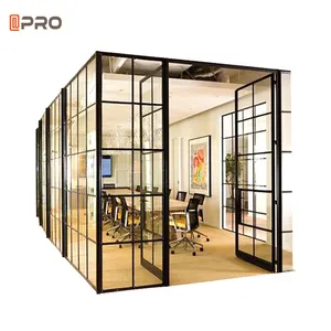Tabiques de pared de vidrio para oficina, tabiques de pared plegables de aluminio con marco personalizado