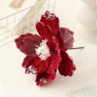 Nouvelle fleur de magnolia floquée en poudre de colle de 15 cm, décoration de Noël haut de gamme, tissu de luxe léger, décorations de Noël modernes et minimalistes