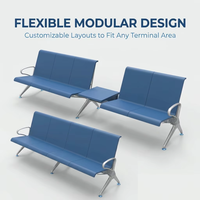 Banc d'attente moderne pour terminal aéroportuaire, assise en rangée 3 places pour salon d'aéroport et intégration d'infrastructure spatiale commerciale