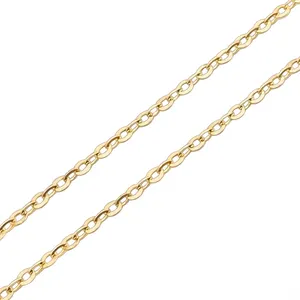 Vente en gros chaîne en or massif femmes collier mince câble plat chaîne 9K 14K 18K or véritable minuscule chaîne lien collier bijoux