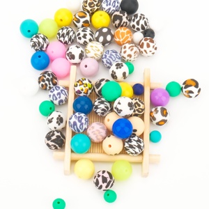 Cuentas de silicona DIY para hacer joyas de dentición y chupetes, sin BPA, con estampado de leopardo para bebé, 15mm, para la fabricación de cuentas de silicona para bolígrafos - Product Image 1