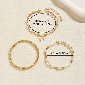 Juego de 3 Pulseras Elegantes con Lazo de Perlas de Imitación para Mujer, Dijes, Cadena de Mano con Cuentas CCB Apiladas, Accesorios de Joyería de Moda - Product Image 4