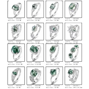 Antieke Stijl Collectie Verjaardagscadeau Edelsteen 925 Zilveren Sieraden Ringen Synthetische Opaal Echt Groen Mos Agaat Ring Sieraden