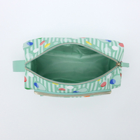 Sac cosmétique vert menthe à rayures et pois, personnalisable avec logo, multi-compartiments, porte-pinceaux de maquillage, sac de voyage avec fermeture éclair