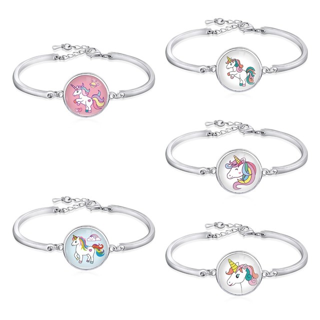 Manufacturer Custom Logo Unicorn Glass Dome Cabochon Charm Bangle Bracelet