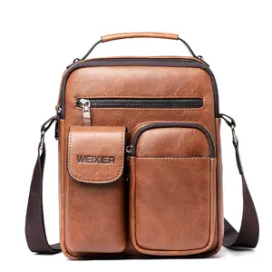 1101 Tiga Warna Kustom Grosir Perjalanan PU Kulit Messenger Cross Body Pria Satu Tas Bahu