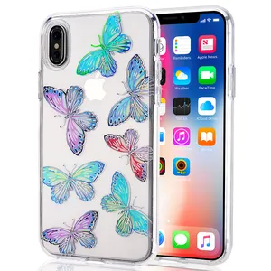 Casing Ponsel TPU + Polikarbonat Tahan Guncangan, Pelindung Ponsel Kupu-kupu IMD Lapisan Ganda untuk iPhone X untuk iPhone 12 Pro Max