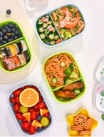 Boîte à lunch bento mignonne en forme de dessin animé sans BPA avec 2 compartiments amovibles, micro-ondable et réutilisable pour enfants et étudiants