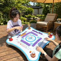 Tapis flottant incurvé irrégulier blanc et bleu en EVA avec porte-gobelets, table flottante multifonction, accessoires de mahjong, jeu de piscine