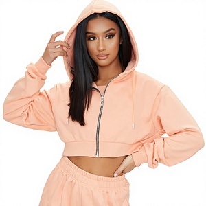 High Quality Blank <b>Zipper</b> Boxy Fit Crop Hoodies Heavyweight Streetwear Hoodies Women Oversized Cropped Women's Hoodie <b>Sweatshirt</b> - Product Image 1
