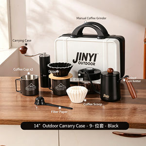 Wholesale Portable <b>Camping</b> Coffee Brewer Kit Includes Grinder Filter Cup <b>Kettle</b> Pot Thermometer Drip Coffee Maker Set - Product Image 5