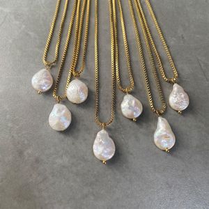 سلسلة ربط بسيطة من الفولاذ المقاوم للصدأ مطلية بالذهب عيار 14 من لؤلؤ المياه العذبة قلادة عنق من التيتانيوم PVD سلسلة ربط غير منتظمة - Product Image 2