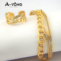 Ayong ensembles de bijoux élégants plaqué or 18 carats bague ajusteur de taille bracelet et bague ensemble pour les femmes