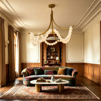 Lampe suspendue de style français personnalisée pour salon, éclairage de plafond circulaire pour escaliers, luminaire en albâtre perlé, forme d'anneau