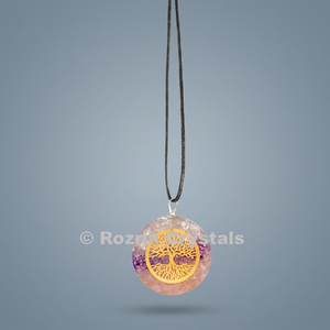 Amethyst Circle Pendant with Inlay on Black Cord Gold Plated Handmade Reiki - Product Image 2