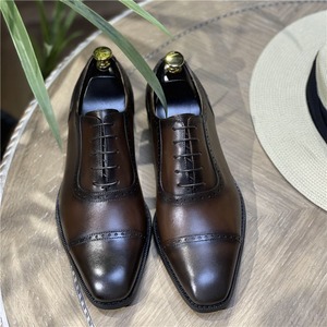 Zapatos Oxford Brogue de Cuero de Grano Completo Estilo Británico para Hombre, con Punta Cuadrada, Antideslizantes, con Pátina, para Vestir, Casuales de Negocios, Formales, de Verano - Product Image 1