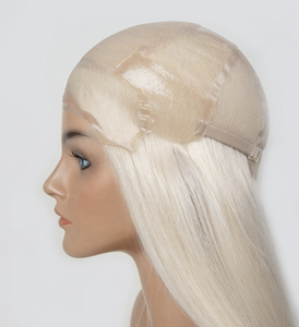 Perruque médicale pour patients souffrant d'<span class=keywords><strong>alopécie</strong></span>, 100% cheveux humains, nouée à la main, sans colle, base en silicone, bonnet Full HD, cheveux vierges européens bruts blonds, densité 150% - Product Image 2
