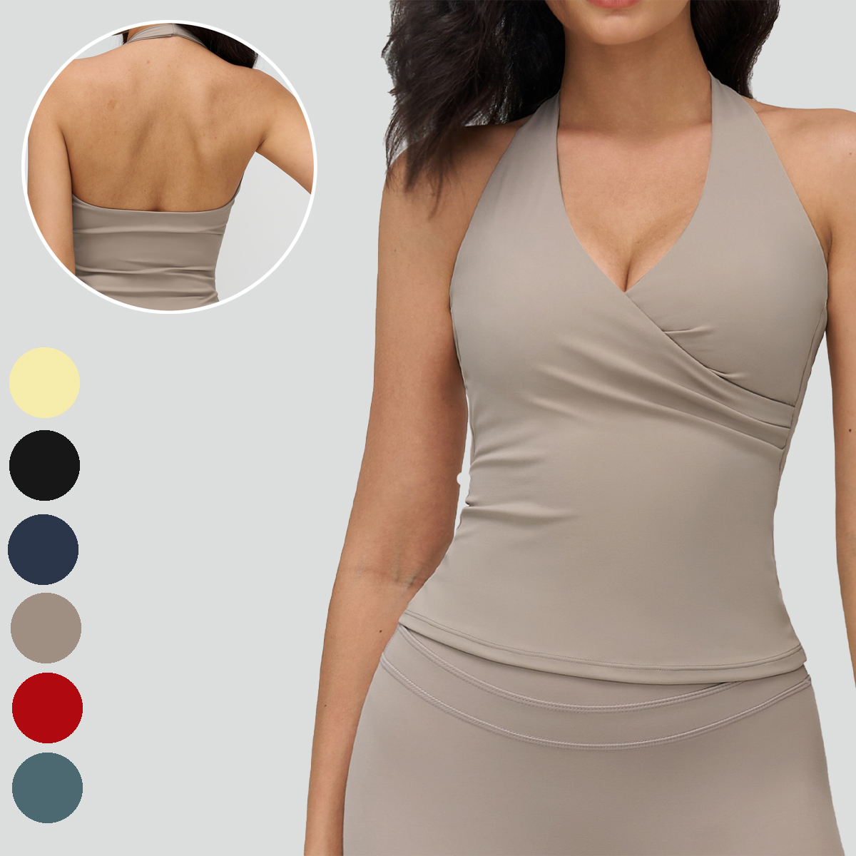 Women's V-Neck Halter Sports Bra Moisture-Wicking 78% Nylon 22% Spandex Brushed Fabric Activewear | Breathable Gym Yoga Top