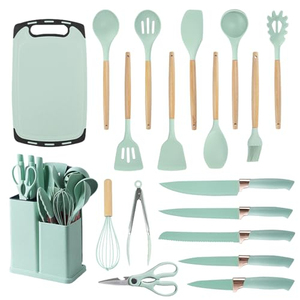 Ensemble d'ustensiles de cuisine en silicone 19 pièces, ensemble de couteaux avec tube de rangement, support de rangement pour couteaux couleur paille de blé - Product Image 3