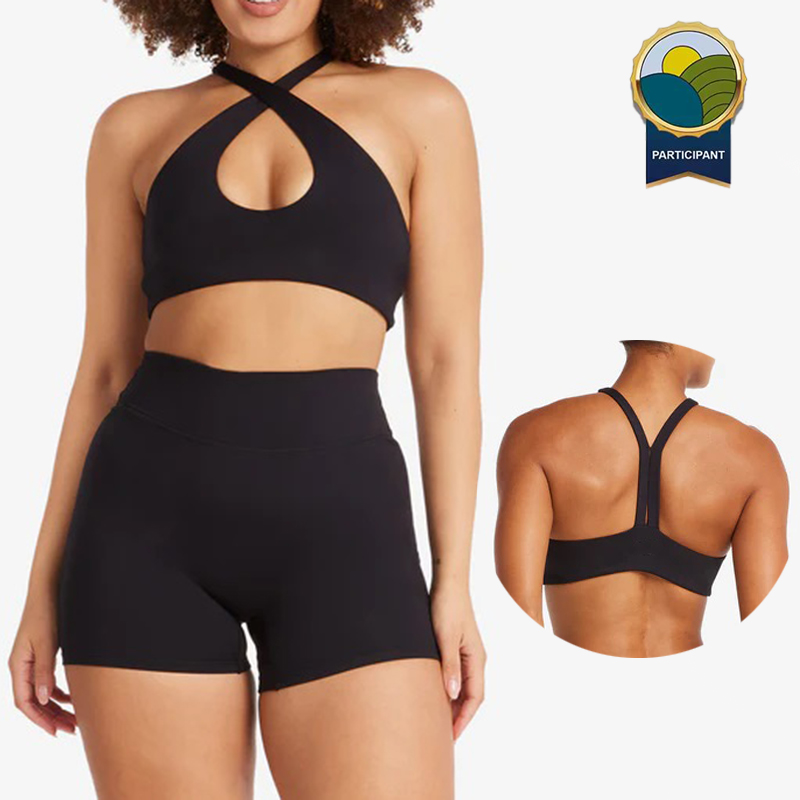 SHINBENE Custom Degradable Bio Based Cloud Cross Halter Workout Bra ECO Friendly Sustainable Yoga Top for Women