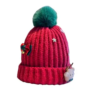 전문 제조 업체 레드 크리스마스 니트 모직 두꺼운 따뜻한 비니 모자 남성과 여성 니트 비니 모자