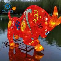 Anpu Lighting - Lámpara Gigante con Motivo de Buey del Zodiaco Chino Rojo, Luz Decorativa para Exteriores, Impermeable, ABS IP65, Decoración para el Hogar, Paisaje, Halloween