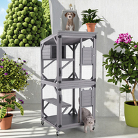 Maison de chat en bois massif de luxe avec Cages pour animaux de compagnie Enceinte de villa extérieure étanche pour chats Conception pliante en fer Motif animal