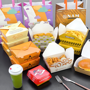 Cartón de embalaje de pollo frito biodegradable respetuoso <span class=keywords><strong>con</strong></span> el medio ambiente personalizado <span class=keywords><strong>para</strong></span> llevar comida coreana Hot Dog Go French Burger Fast Food - Product Image 3