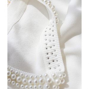 Chaleco de mujer blanco sin mangas con cuentas, top de punto para primavera y otoño, capa interior con blazer corto, camisola frontal. - Product Image 5