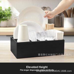Boîte de rangement pour couverts en bois noir, 6 compartiments, organiseur de cuisine pour couteau, fourchette, cuillère, support à épices - Product Image 2