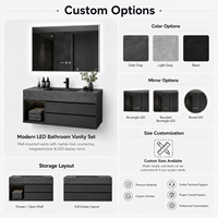 Set Perlengkapan Kamar Mandi Mewah Modern dari Baja Anti Karat dengan Cermin LED dan Kabinet Dinding untuk Hotel dan Vila
