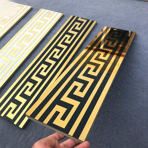 <span class=keywords><strong>Décoration</strong></span> murale et de <span class=keywords><strong>sol</strong></span> de salle de bain personnalisée, carrelage en céramique miroir poli, luxe or, bordure noire - Product Image 1