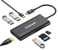 QGEEM 7 in 1 USB C Hub, Adaptor 4K dengan Pengisian Daya PD 100W, 3 Port USB 3.0, Pembaca Kartu SD/TF untuk MacBook, iPhone 15-17