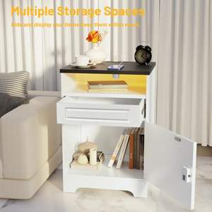 โต๊ะข้างเตียง Jartoil พร้อมระบบล็อคด้วยลายนิ้วมือ ไฟ LED สถานีชาร์จ โต๊ะข้างเตียงสไตล์ฟาร์มเฮาส์สีขาว - Product Image 6