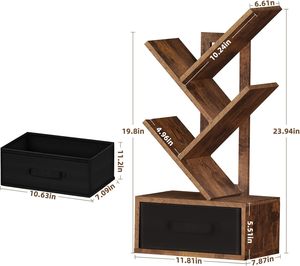 Petit support de rangement de livres moderne Bibliothèques pour enfants Armoire de lecture traditionnelle Arbre en bois Étagère avec tiroirs - Product Image 2
