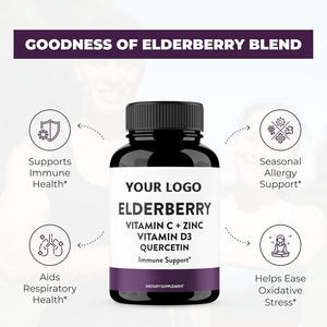 OEM/ODM capsules personnalisables de vitamines C et D3 de baies de sureau multi-vitamines et d'antioxydants 6-en-1 suppléments de baies de sureau - Product Image 2