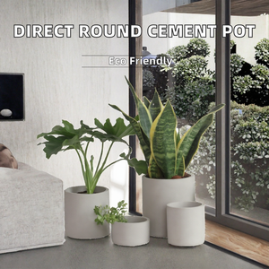 Pot rond en ciment pour plantes succulentes avec trou de drainage, gris clair, pour la maison, le jardin, l'hôtel - Product Image 2