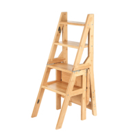 Combinaison d'échelle et de chaise pliantes à marches, tabouret de sécurité en bois massif naturel, chaises d'échelle, chaises d'escabeau portables