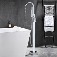 Robinet de douche/baignoire Lusa moderne en laiton brossé, monocommande, barre coulissante, jet doux/pluie, sur pied, cartouche céramique, usage hôtelier
