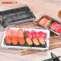 Bandeja de Plástico Desechable para Empacar Sushi y Comida Rápida, con Tapa Antivaho, Impresión de Alta Calidad y Diseño Personalizado Sunzza