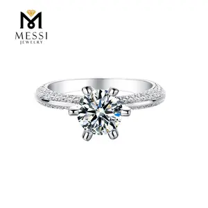 Messi Jewelry intensive inlay 1 carat DEF moissanite diamond gold plated 925 sterling silver ring