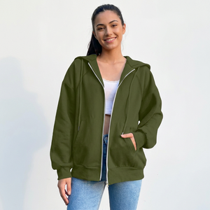 Sudadera con Capucha Extra Grande para Mujer, con Cierre, Color Sólido, Tejido de Algodón, Manga Larga, con Bolsillo, Transpirable, Estilo Casual de Otoño - Product Image 1