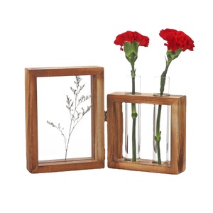Wood <b>Frame</b> Photo Display With Glass Vase For Flowers And <b>Plants</b> Home Decor - Product Image 2