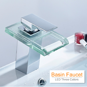 Robinet de lavabo moderne à montage sur plan, à LED trois couleurs, avec cascade et cartouche céramique, en promotion - Product Image 3