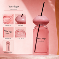 Diffuseur de parfum en verre sphérique rose personnalisé 50 ml, parfum de rose, conteneur d'arôme, emballage à marque privée pour les marques de décoration intérieure
