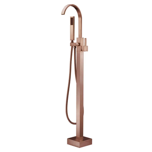 Grifo de Bañera y Ducha Moderno de Latón Color Oro Rosa <span class=keywords><strong>con</strong></span> Diseño de Cascada, Soporte de Pie, Base Cuadrada, Monomando - Product Image 1