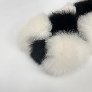 Blouson aviateur en vraie fourrure de renard, motif quadrillé noir et blanc, grande taille, pour femmes - Product Image 6