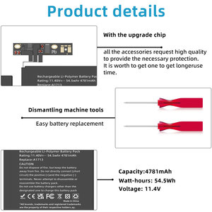 Batería de repuesto para portátil MYiYAE A1713 para <span class=keywords><strong>MacBook</strong></span> <span class=keywords><strong>Pro</strong></span> Retina 13 pulgadas <span class=keywords><strong>A1708</strong></span> 2016 <span class=keywords><strong>2017</strong></span> batería de la serie Year - Product Image 3