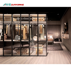 Stylish Modern New Design Aluminum Glass Door Wardrobe Closet Metal Glass Wardrobe Cabinet <strong>Wardrope</strong> Bedroom Wardrobes Baby - Product Image 1